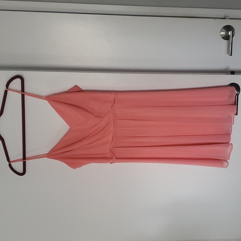 Semi Formal Peach Dress David's Bridal Spaghetti Strap Super Flattering! Size 12